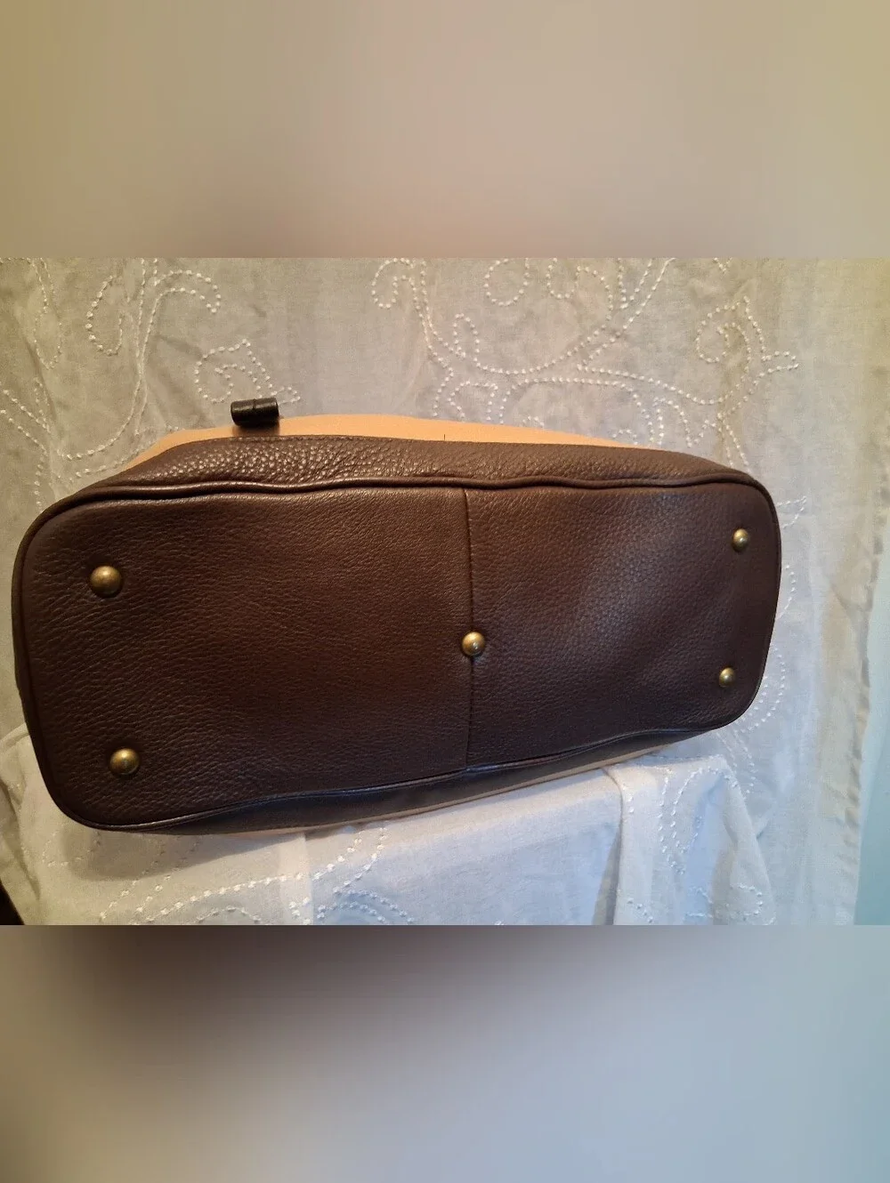 orYANY Beige and Brown Leather Satchel with Tan Accents